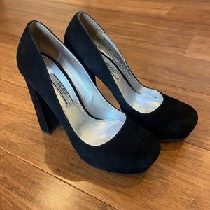 Prada black suede platform heels